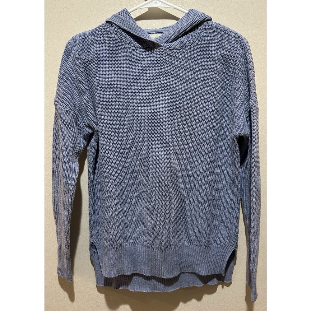 Cynthia‎ Rowley Womens Blue Knit Hoodie Sweater Shaker Stitch Pullover Small